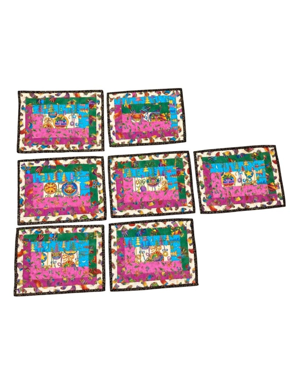 Vintage Christmas Laurel Burch Christmas Cats And Birds Quilted Placemats -7